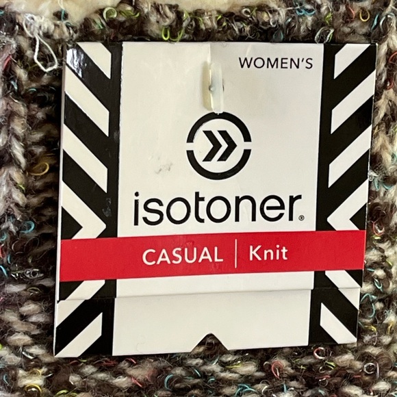 Isotoner Sherpasoft Knit Mittens Suede Leather Palm Thick Scandi Girl Granola - Picture 7 of 9